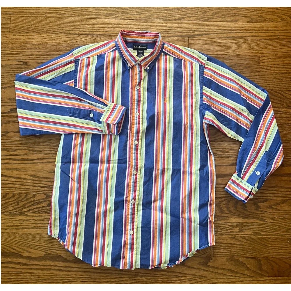 Ralph Lauren Kids XL 20 Multi Color Striped Button Down Shirt Long Sleeve Cotton
